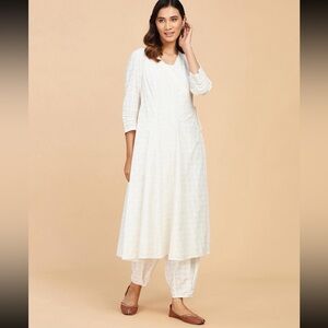 Fabindia brand new white Hand block print premium cotton Angrakha Anarkali Kurta